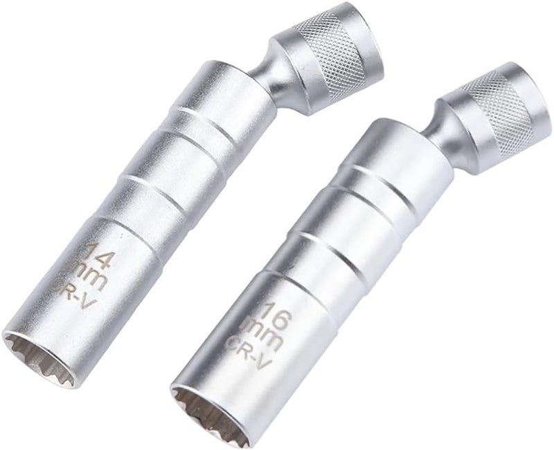 Resze 14mm&16mm （9/16"&5/8"） Magnetic Swivel Spark Plug Socket,Thin Wall 12 Points 3/8" Drive Spark Plug Socket,Car Tools,Magnetic Rotating,360-Degree Swivel,Suitable for Most Motorcycle,Car,SUV - Image 1